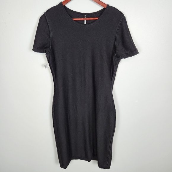 St. John Collection Black/Caviar Knit Cap Sleeve Sheath Dress Size 10 - Picture 9 of 15